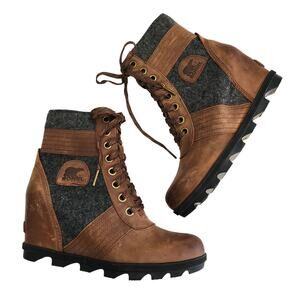 Sorel Womens Lexie Wedge Boot Size 10 Brown Tobacco Felt Waterproof Outerwear